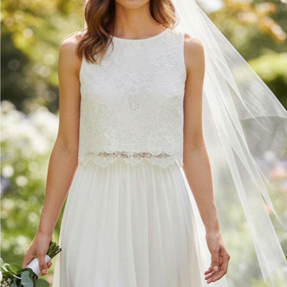 BHLDN Bella Sleeveless 12/Lg Ivory Floral Lace Button-Back Bridal Wedding Topper